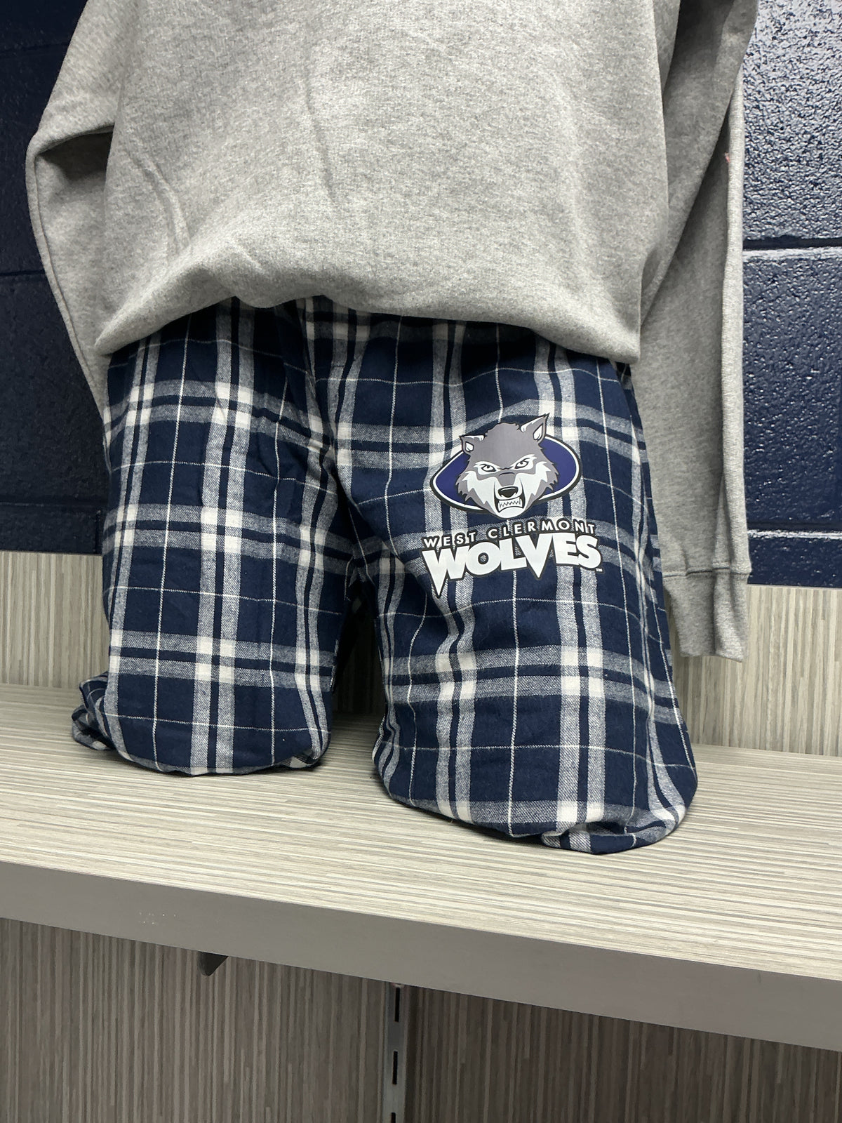 Navy Plaid Pajama Pants with logo on hip