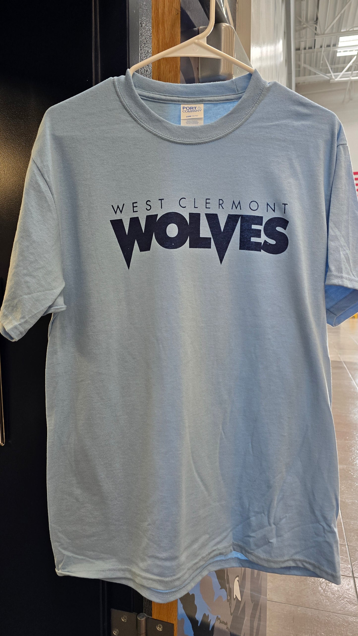 Short Sleeve T-Shirt light blue with Navy Wolves