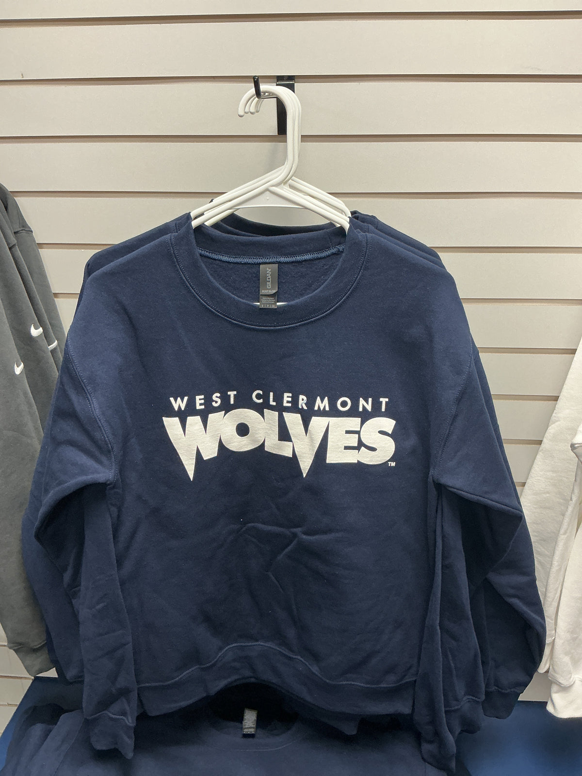 Navy Crewneck Sweatshirt w/ letting in white
