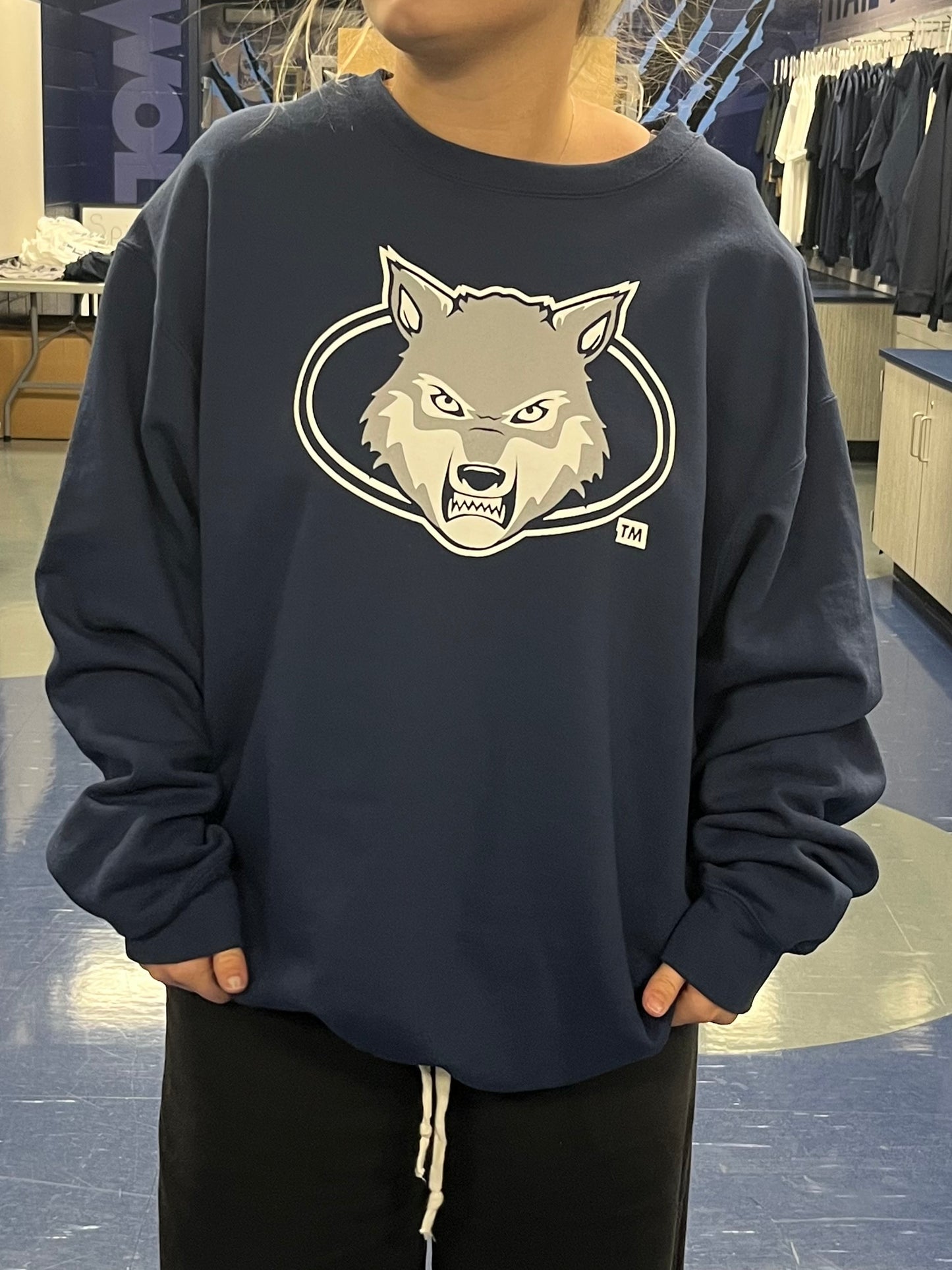Navy Crewneck Wolf Head