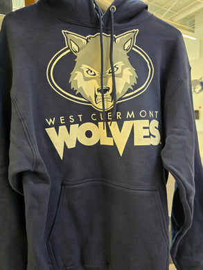 Hooded Sweatshirt - Navy Wolf Head