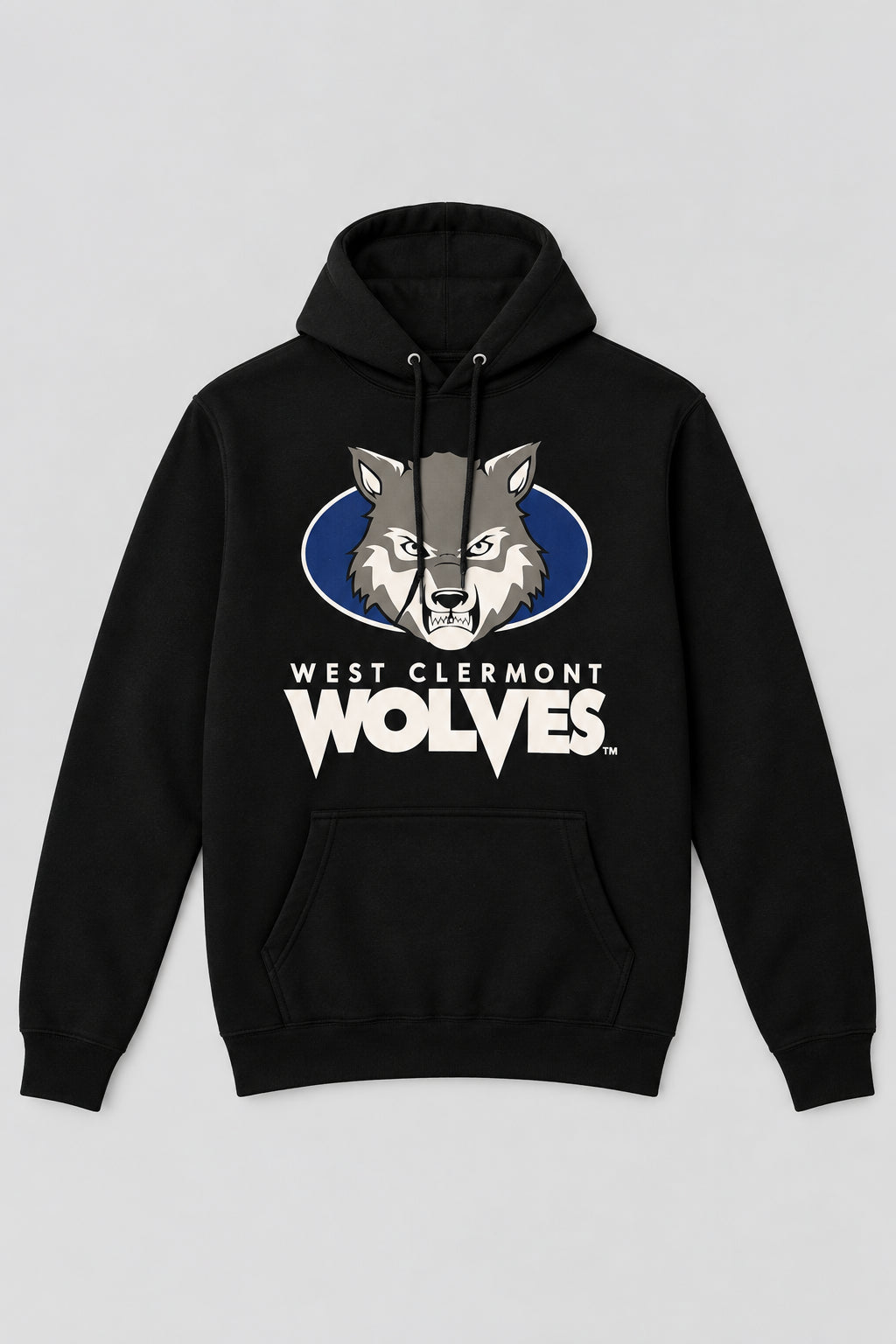 Black Hoodie with navy/white/gray logo