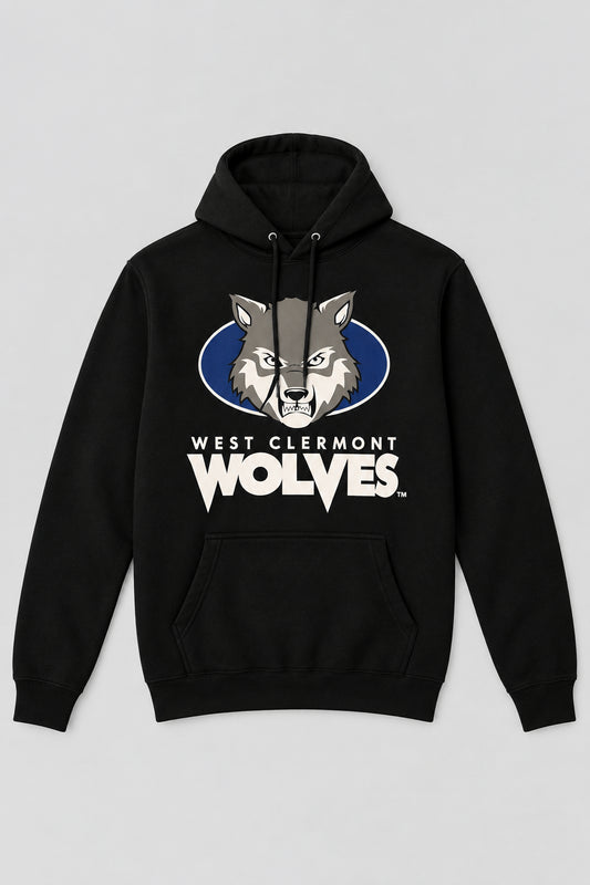 Black Hoodie with navy/white/gray logo