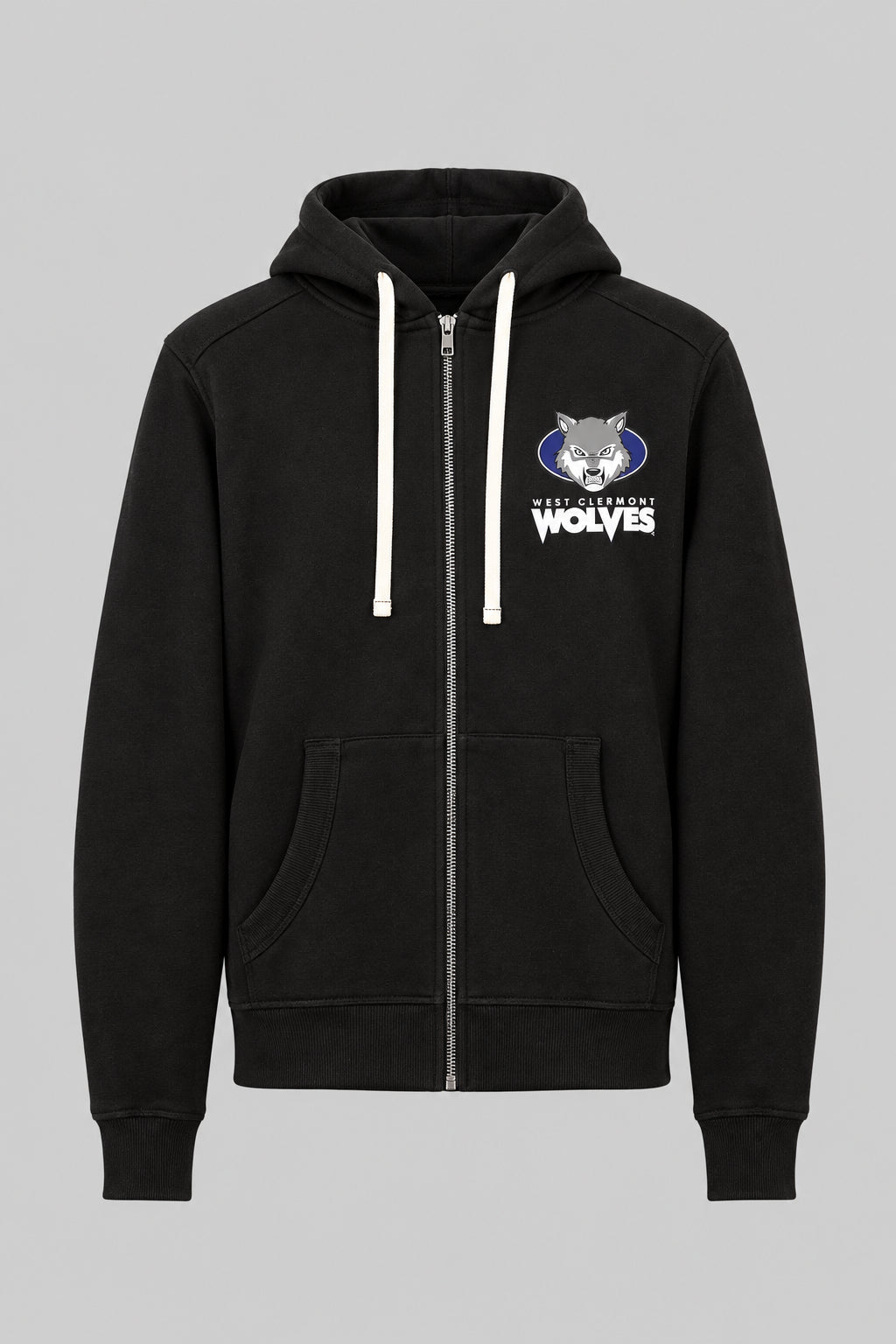 Full Zip Black Hoodie with logo on left chest