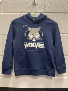 Youth Hooded Sweatshirt - Nike Wolf Head - Navy