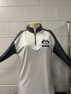 1/4 Zip - Wolf Head - White w/ Gray Sleeves
